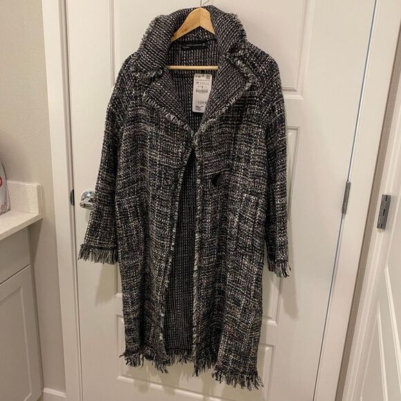 Zara Woman Long Sleeve Tweed Jacket. Multicolor. Medium. Dark Academia. Chic. - Picture 4 of 16